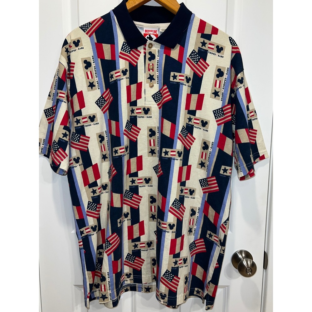 NWOT Mickey Inc XXL Polo Shirt Stars Stripes Ears Patriotic USA Disney Mens